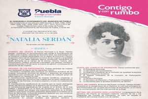 Ayuntamiento de Puebla convoca al premio “Natalia Serdán”