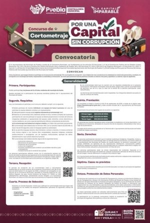 Ayuntamiento de Puebla convoca a concurso de cortometraje "Por una Capital sin Corrupci&oacute;n"