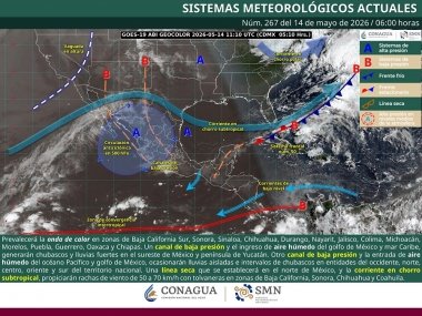 Se prev&eacute;n lluvias puntuales fuertes en Tabasco, Chiapas, Campeche y Quintana Roo
