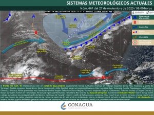 El frente frío num. 16 y su masa de aire polar ocasionarán lluvias puntuales intensas en zonas de Hidalgo, Puebla, Veracruz y Oaxaca, así como evento de &quot;norte&quot; en el Golfo de México y sureste del país