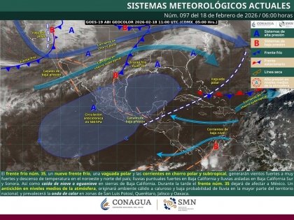 Ambiente fr&iacute;o, viento y lluvias fuertes sobre Baja California; as&iacute; como ambiente caluroso en gran parte del pa&iacute;s