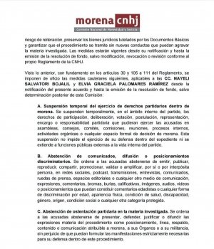 Morena suspende derechos partidarios de Nay Salvatori y Grace Palomares