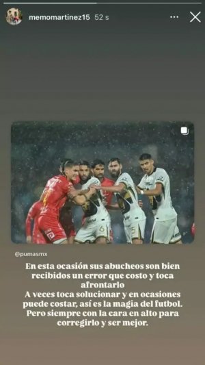 Memote Mart&iacute;nez no se queda callado y responde a los abucheos de la afici&oacute;n de Pumas con inesperado mensaje