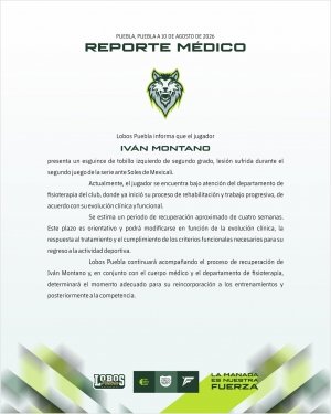 Reportan Lobos Puebla baja por lesi&oacute;n de Iv&aacute;n Montano