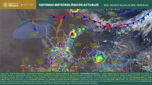 Se pronostican lluvias puntuales muy fuertes en zonas de Durango, Zacatecas, Aguascalientes, Nayarit, Jalisco, Colima, Michoac&aacute;n, Guerrero, Oaxaca y Chiapas