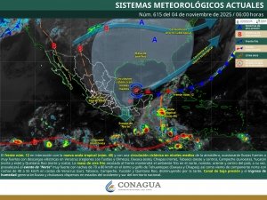 Se pronostican lluvias fuertes a muy fuertes en zonas de Veracruz, Oaxaca, Chiapas, Tabasco, Campeche, Yucatán y Quintana Roo; además de evento de &quot;norte&quot; muy fuerte con rachas de 70 a 80 km/h e el Istmo y Golfo de Tehuantepec