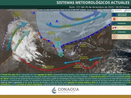 Lluvias intensas a puntuales torrenciales en Oaxaca, Veracruz, Chiapas y Tabasco