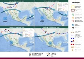 Se pronostican lluvias puntuales fuertes en el norte, oriente, sur y sureste de M&eacute;xico, adem&aacute;s de la pen&iacute;nsula de Yucat&aacute;n