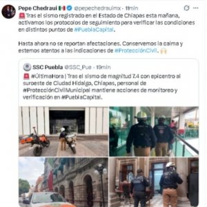 Pepe Chedraui mantiene monitoreo en la capital tras sismo en Chiapas