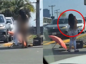 VIDEO: Una mujer se quita la ropa para cambiarse en plena vía pública en Boca del Río, Veracruz