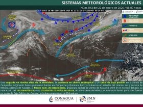 Se prev&eacute;n lluvias puntuales fuertes en zonas de Campeche y Quintana Roo y vientos fuertes en los estados fronterizos del norte de M&eacute;xico