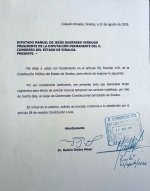 Rocha Moya se dobla; vuelve a pedir licencia indefinida