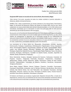 Suspende SEP clases en escuelas de las sierras Norte, Nororiental y Negra