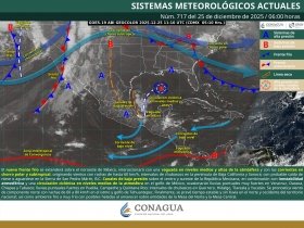 Lluvias puntuales muy fuertes en Veracruz, Oaxaca, Chiapas y Tabasco y posible ca&iacute;da de nieve o aguanieve en la Sierra e San Pedro M&aacute;rtir, B.C.