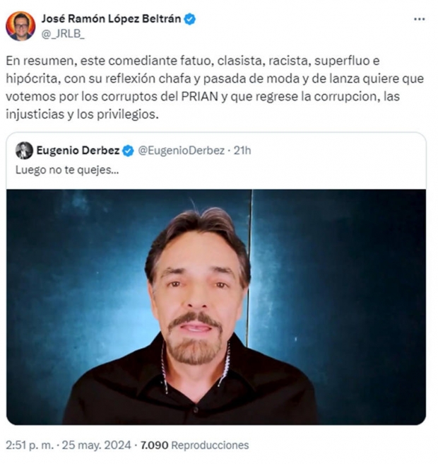 Hijo de AMLO estalla contra Eugenio Derbez tras llamado a votar: “comediante fatuo, clasista e hipócrita”