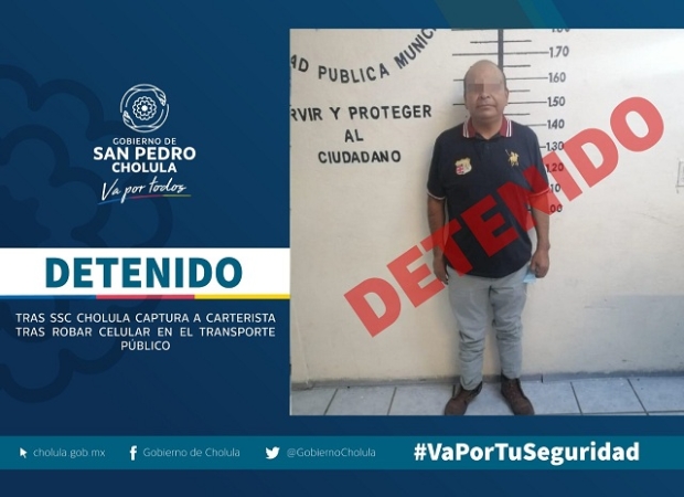 Seguridad Ciudadana de San Pedro Cholula captura a carterista en transporte público