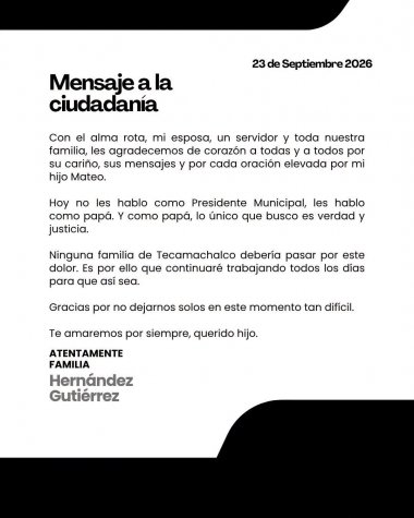 Alcalde de Tecamachalco pide justicia tras secuestro y muerte de su hijo