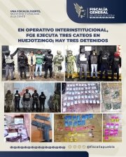 En operativo interinstitucional, FGE ejecuta tres cateos en Huejotzingo; hay tres detenidos