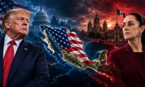 Sheinbaum reacciona al mapa de Trump que cubre a M&eacute;xico con bandera de EE.UU.