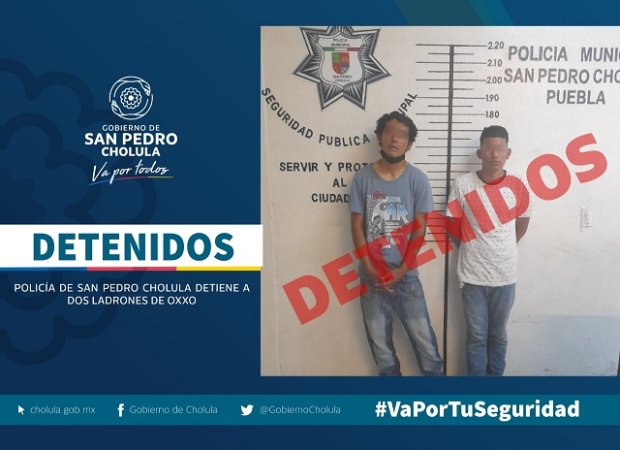 Policía de San Pedro Cholula detiene a dos ladrones de oxxos