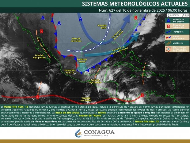 Lluvias puntuales torrenciales en zonas de Veracruz y Oaxaca, así como evento de norte intenso en Tamaulipas, Veracruz, Oaxaca y Chiapas