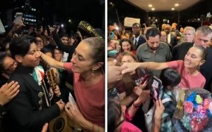Sheinbaum llega a Nueva York para asistir a la final del Mundial 2026; la reciben con mariachis