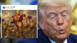 La pintura de Trump como jugador de f&uacute;tbol americano se hace viral y provoca bromas del orgullo