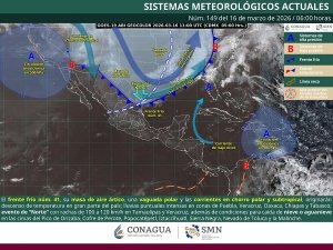 Evento de "norte" intenso en el litoral del Golfo de M&eacute;xico, as&iacute; como lluvias intensas en Puebla, Oaxaca, Chiapas y Tabasco