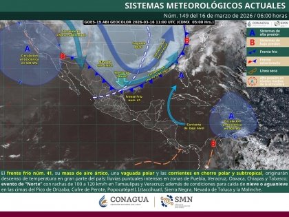 Evento de "norte" intenso en el litoral del Golfo de M&eacute;xico, as&iacute; como lluvias intensas en Puebla, Oaxaca, Chiapas y Tabasco