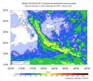Pronóstico a 48 horas de Sistemas Meteorológicos. Período de validez de las 08:00 horas del martes 12 a las 08:00 horas del miércoles 13 de agosto de 2025