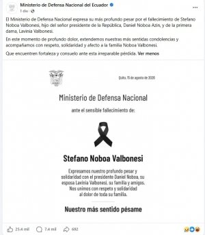 Ecuador est&aacute; de luto: muere Stefano, hijo del presidente Daniel Noboa y Lavinia Valbonesi