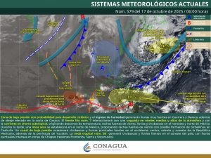 Se prev&eacute;n lluvias muy fuertes a intensas en el sur y sureste del pa&iacute;s, as&iacute; como en la pen&iacute;nsula de Yucat&aacute;n