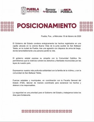 Condena Gobierno de Puebla homicidio contra un ciudadano en iglesia de Tetela