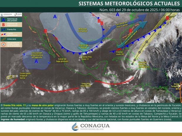 Lluvias puntuales intensas en zonas de Veracruz, Oaxaca y Tabasco