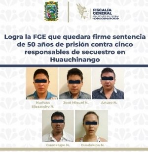 Logra la FGE que quedara firme sentencia de 50 años de prisión contra cinco responsables de secuestro en Huauchinango