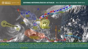 Se prev&eacute;n lluvias torrenciales en zonas de Tabasco y Chiapas, y lluvias intensas en zonas de Veracruz, Oaxaca, Guerrero, Puebla, Hidalgo, Quer&eacute;taro y Tamaulipas