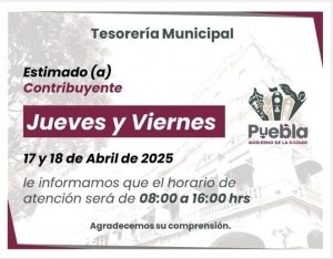 Informa Gobierno de la Ciudad horarios en cajas de Tesorería de los próximos días