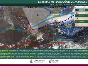 Se prev&eacute;n lluvias puntuales fuertes en Jalisco, Michoac&aacute;n, Guanajuato, Hidalgo, Puebla, Estado de M&eacute;xico, Guerrero, Oaxaca, Chiapas, Veracruz y Tabasco