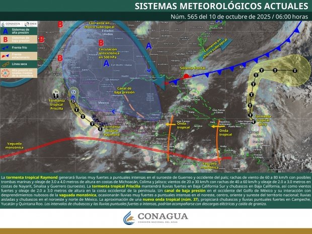 Lluvias puntuales intensas en San Luis Potosí, Jalisco, Colima, Michoacán, Querétaro, Hidalgo, Puebla, Guerrero y Veracruz