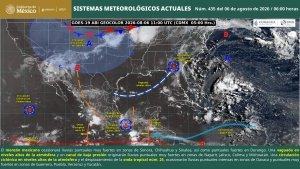 Se prev&eacute;n lluvias puntuales intensas en zonas de Oaxaca y puntuales muy fuertes en zonas de Sonora, Sinaloa, Chihuahua, Nayarit, Jalisco, Colima, Michoac&aacute;n, Puebla, Guerrero, Veracruz y Yucat&aacute;n