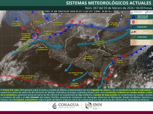 Vientos fuertes en estados del noroeste, norte y noreste de M&eacute;xico por efectos de una circulaci&oacute;n de baja presi&oacute;n en altura y el frente fr&iacute;o n&uacute;mero 33 en el norte y noreste de M&eacute;xico