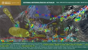 Se pronostican lluvias puntuales de muy fuertes a intensas en 21 entidades de la Rep&uacute;blica Mexicana y puntuales fuertes en Baja California, Coahuila, Nuevo Le&oacute;n, Tamaulipas, Estado de M&eacute;xico, Ciudad de M&eacute;xico, Tlaxcala, Tabasco, Yucat&aacute;n y Quintana Ro