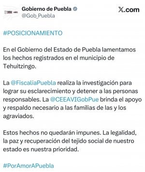 Gobierno estatal condena ejecuci&oacute;n de 10 personas en Tehuitzingo; promete castigo a responsables