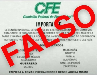 Falso: CFE dice que no hay apagones programados para este 23 de mayo