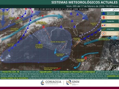 Chubascos y lluvias fuertes en Baja California y Sonora y fuertes rachas de viento en el noroeste de M&eacute;xico