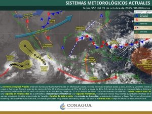 Lluvias puntuales intensas a torrenciales, rachas de viento y oleaje elevado en el occidente y sur del país por efectos de Priscila