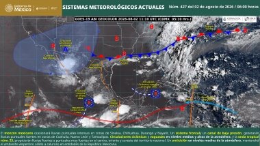 Se pronostican lluvias puntuales intensas en zonas de Sinaloa, Chihuahua, Durango y Nayarit; y lluvias puntuales muy fuertes en zonas de Sonora, Zacatecas, Jalisco, Colima, Guerrero y Chiapas