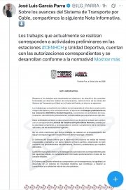 Gobierno de Puebla aclara que trabajos del Cableb&uacute;s son preliminares y cuentan con permisos