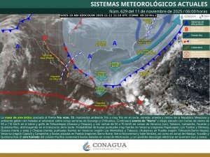 Se prevén lluvias puntuales muy fuertes en regiones de Veracruz, Oaxaca y Chiapas, así como evento de norte intenso en el Istmo y Golfo de Tehuantepec y fuerte en costas de Veracruz, Tabasco y península de Yucatán
