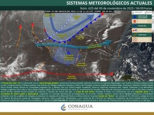 Se prevén lluvias puntuales intensas en Veracruz, Tabasco, Oaxaca y Chiapas. Evento de &quot;Norte&quot; con rachas de viento fuertes a muy fuertes en el literal del Golfo de México, Istmo y Golfo de Tehuantepec